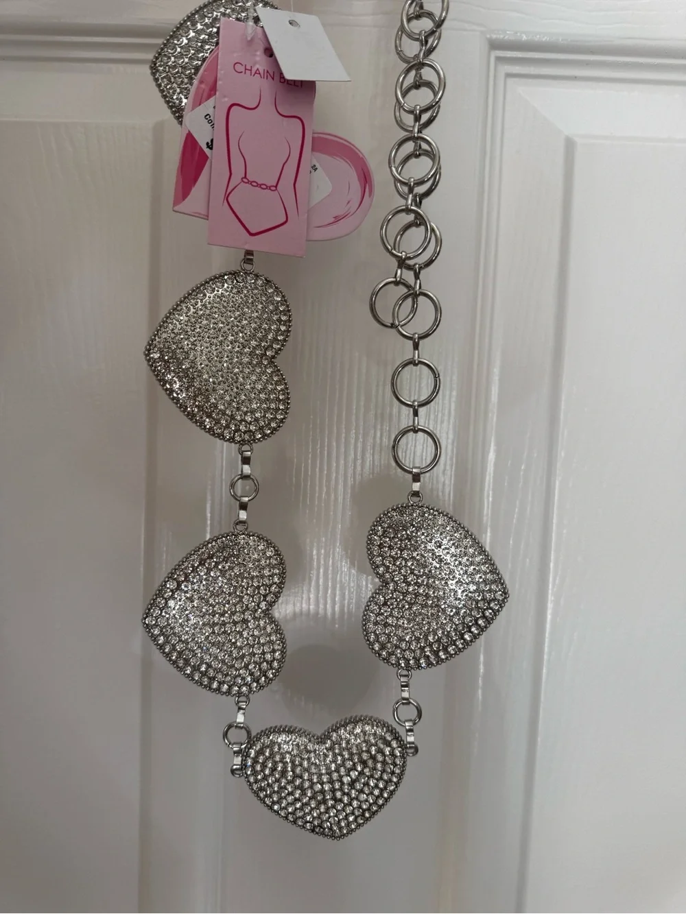 Chunky heart belt rhinestones western chic cowgirl large silver hearts chain